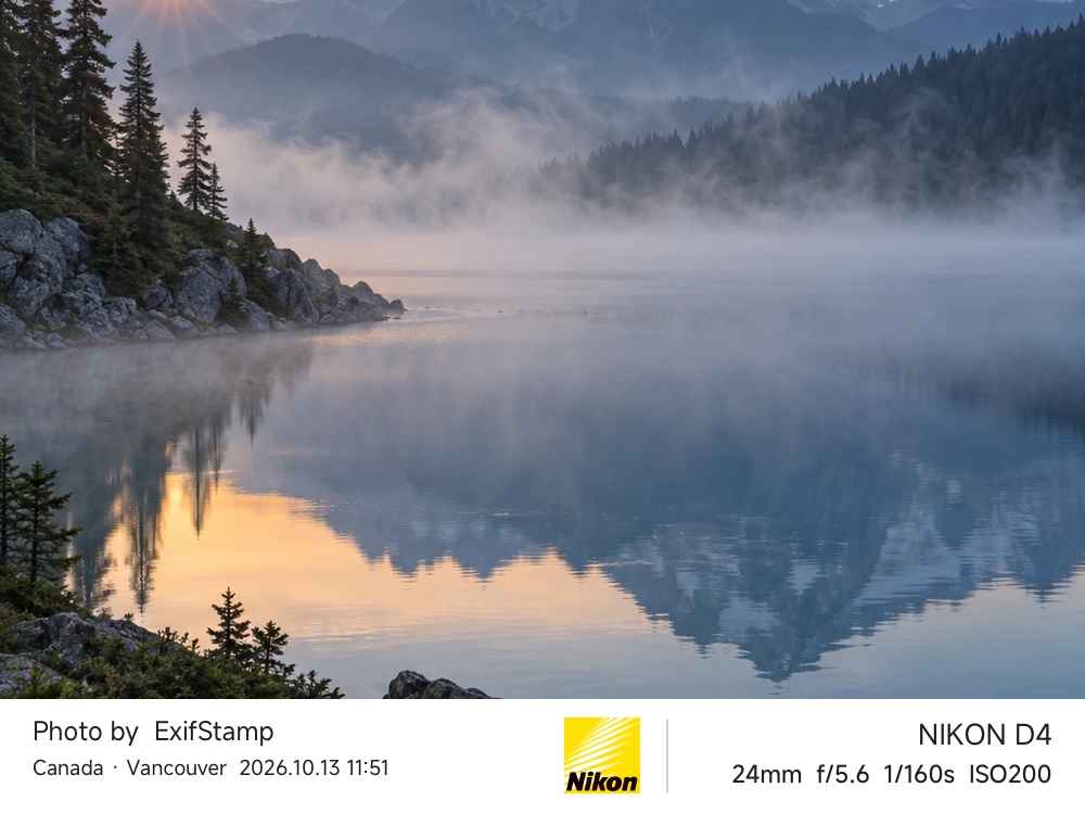 Northern Notes template: a forest lake with photography details